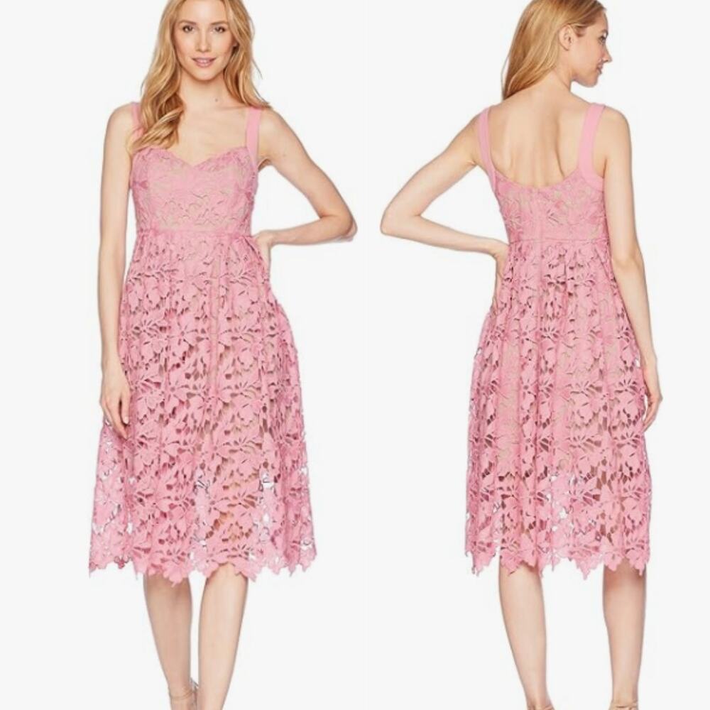 Donna Morgan Women's Sleeveless Lace Midi Dress 4 Pink Rose Evening Party